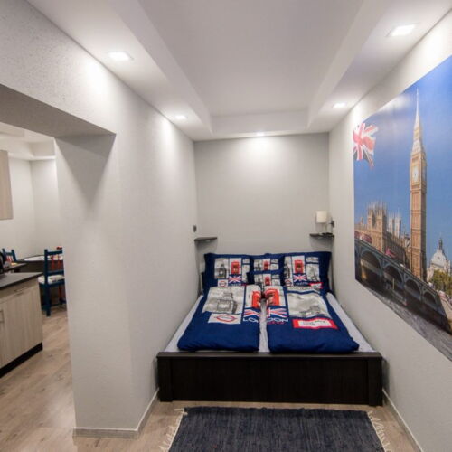 Apartament demisol cu vedere spre curte cu 1 camera pentru 2 pers. (se poate solicita pat suplimentar)