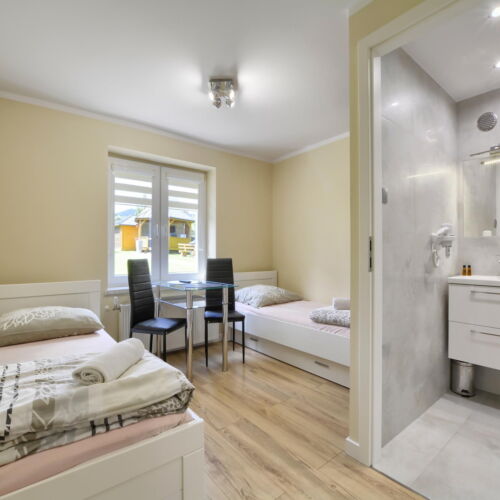 Camera twin cu baie cu chicinetă comună