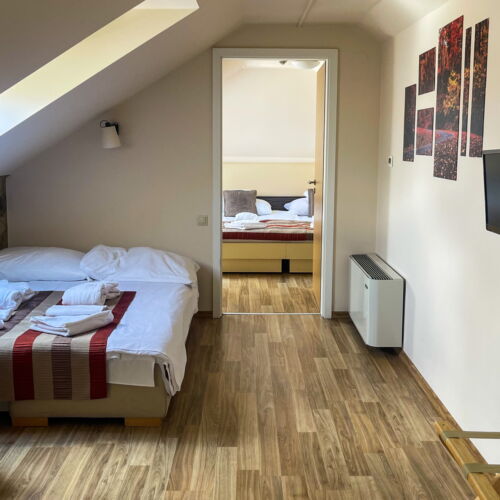 Camera cvadrupla superior la mansardă (se poate solicita pat suplimentar)