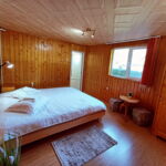 Pokoj s manželskou postelí s výhledem na les na poschodí