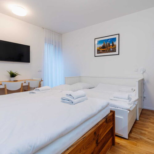 Studio Apartman pro 4 os. s 1 ložnicí s výhledem do zahrady