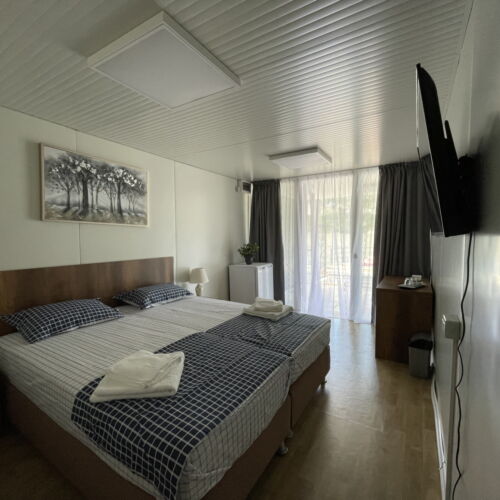 Camera dubla cu aer condiționat cu vedere spre râu (se poate solicita pat suplimentar)