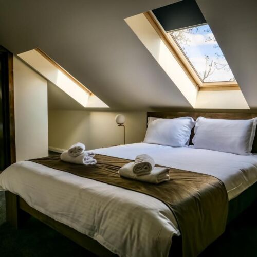 Camera dubla la mansardă cu vedere spre parc