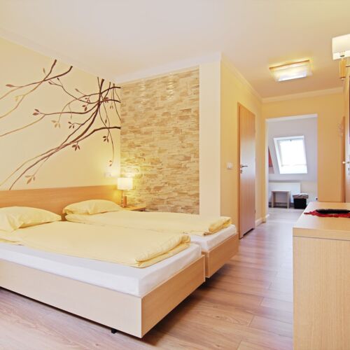 Camera tripla la etaj la mansardă