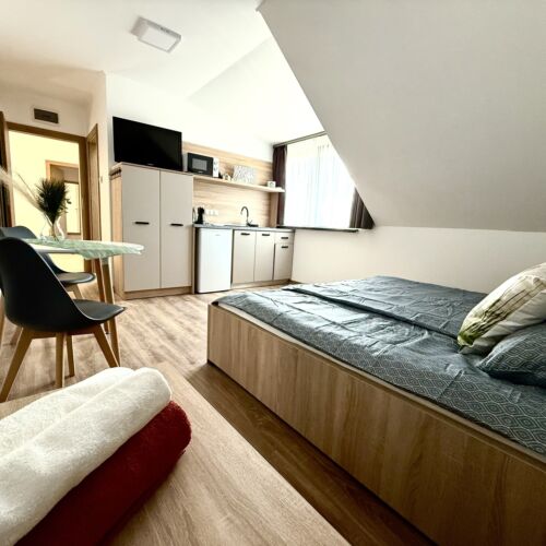 Apartament la etaj cu bucătărie proprie cu 1 camera pentru 2 pers.