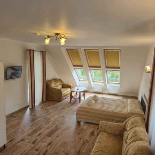 Pokój 6-osobowy z balkonem z widokiem na ogród