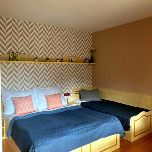 Camera dubla la parter cu terasă (se poate solicita pat suplimentar)