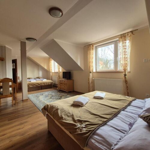 Pokój 4-osobowy z łazienką z widokiem na ogród