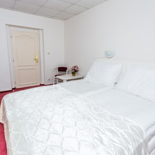 Pokoj se sprchou s manželskou postelí na poschodí