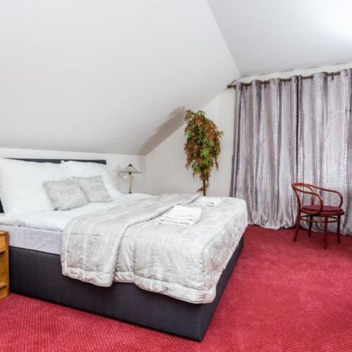 Pokoj s vanou s manželskou postelí v podkroví