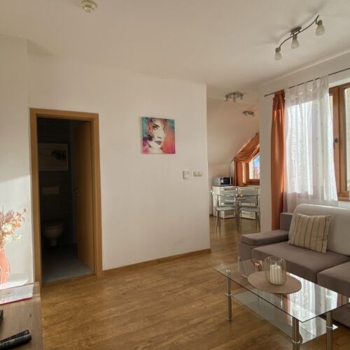 Apartament 2-osobowy na poddaszu z balkonem z 1 pomieszczeniem sypialnianym (możliwa dostawka)