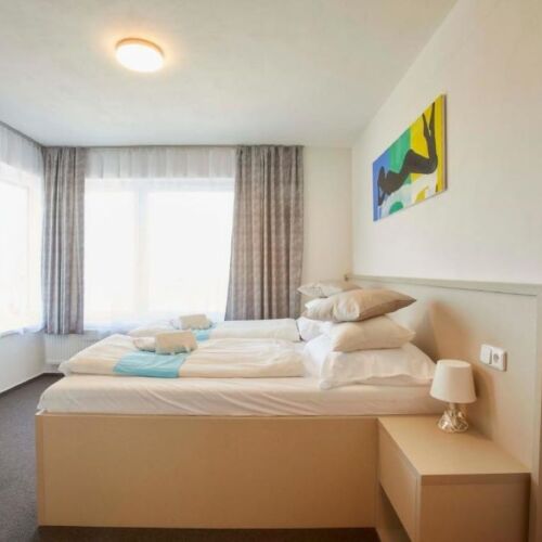 Pokoj s vanou s manželskou postelí s panoramou